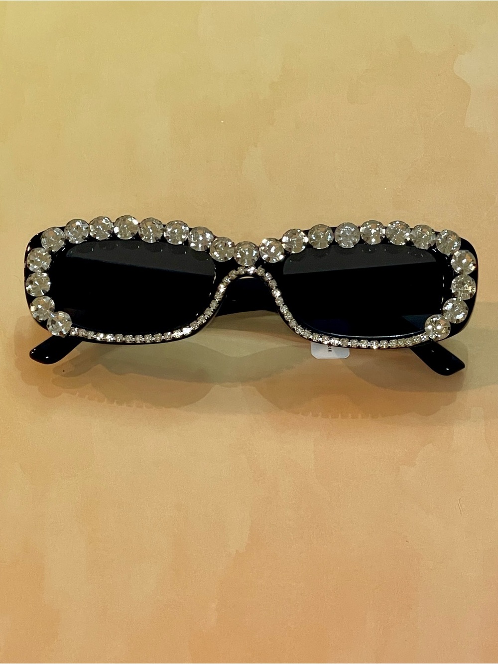 Anthropologie Boho Glam Black Crystal-Trim Rectangular Embellished Sunglasses - Picture 5 of 16